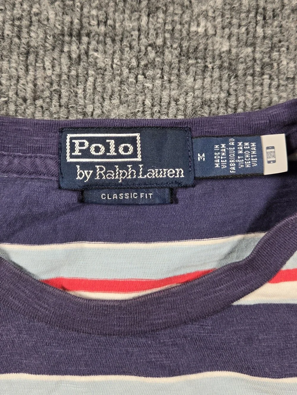 Polo by‎ Ralph Lauren Classic Fit Striped Pocket T-Shirt Anchor Logo Navy M